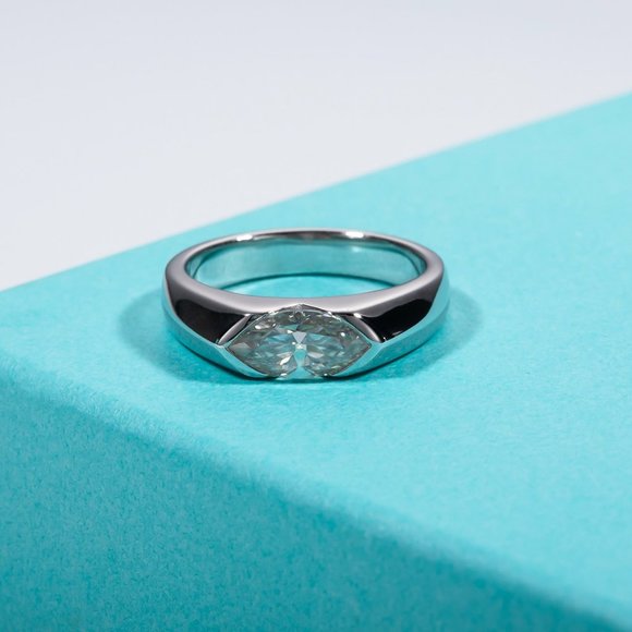 #Certified 1ct. t.w. Moissanite Diamond Marquis Cut Unisex Wedding Band Ring NEW - Picture 5 of 12